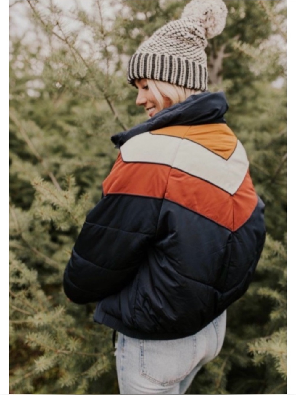 FREE PEOPLE | Heidi Chevron Puffer Ski Jacket in Navy, Size Medium
